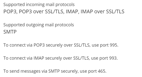 email port numbers